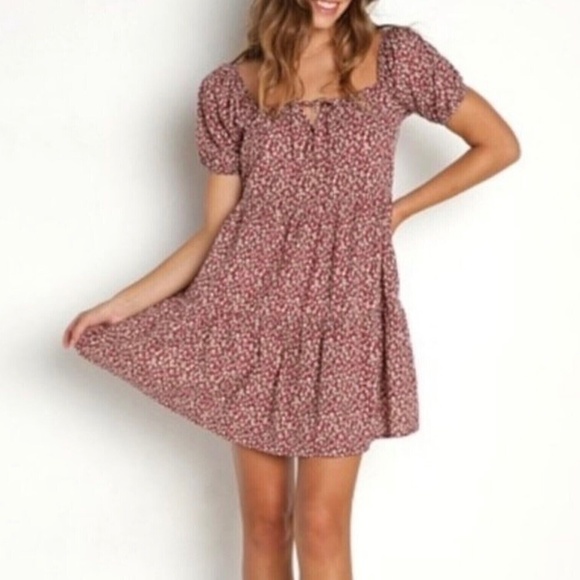 LACAUSA x Anthropologie Playa Mini Babydoll Dress Coco Magic Mushroom Size M - Picture 2 of 7